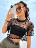 پارچه تور با طرح ستاره مخمل