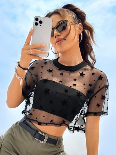 پارچه تور با طرح ستاره مخمل